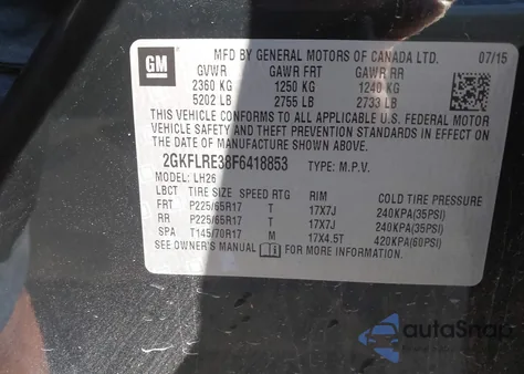 2015 GMC Terrain Sle-2 z USA, uszkodzony, nr VIN 2GKFLRE38F6418853